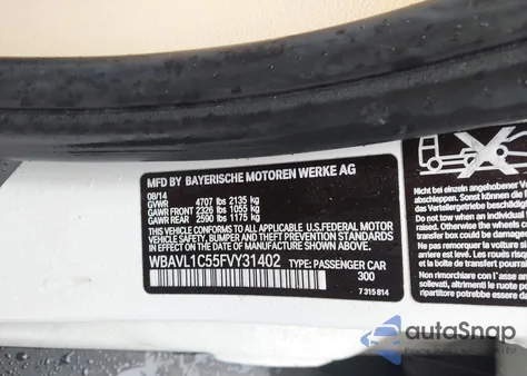 2015 BMW X1 xDrive28I из США, поврежденный, VIN WBAVL1C55FVY31402